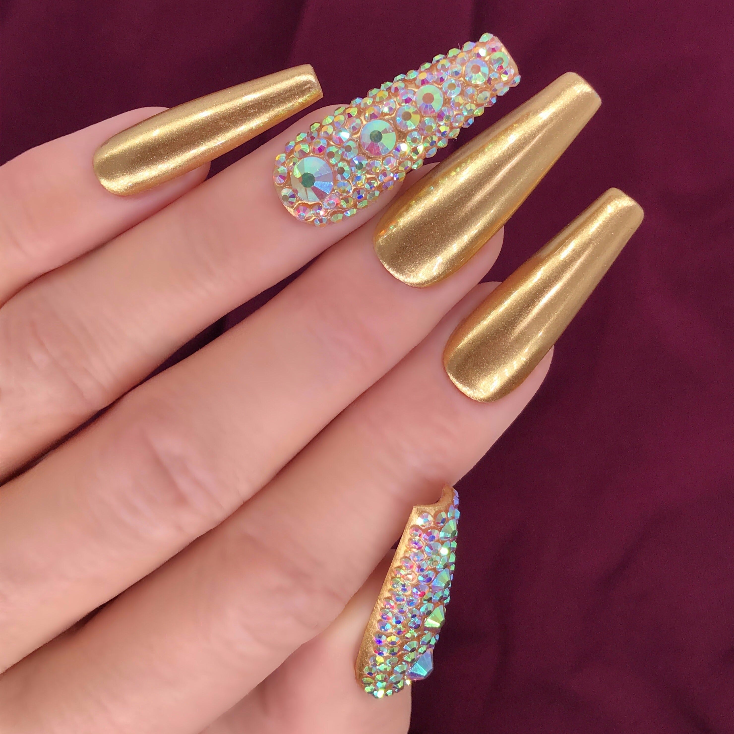 Gold Stars with Rhinestones Press on Nails – Rai's House of Nails