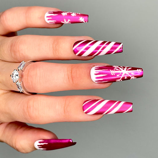 Candy Cane Kiss | Luxury Press On Nails